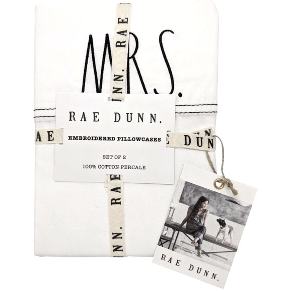 RAE DUNN. Embroidered Mr. & Mrs. Pillow Case Set